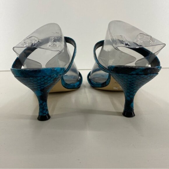 Marc Fisher LTD Womens Heeled Sandals 7M Blue Leather Snake Print Slip On - Picture 5 of 10